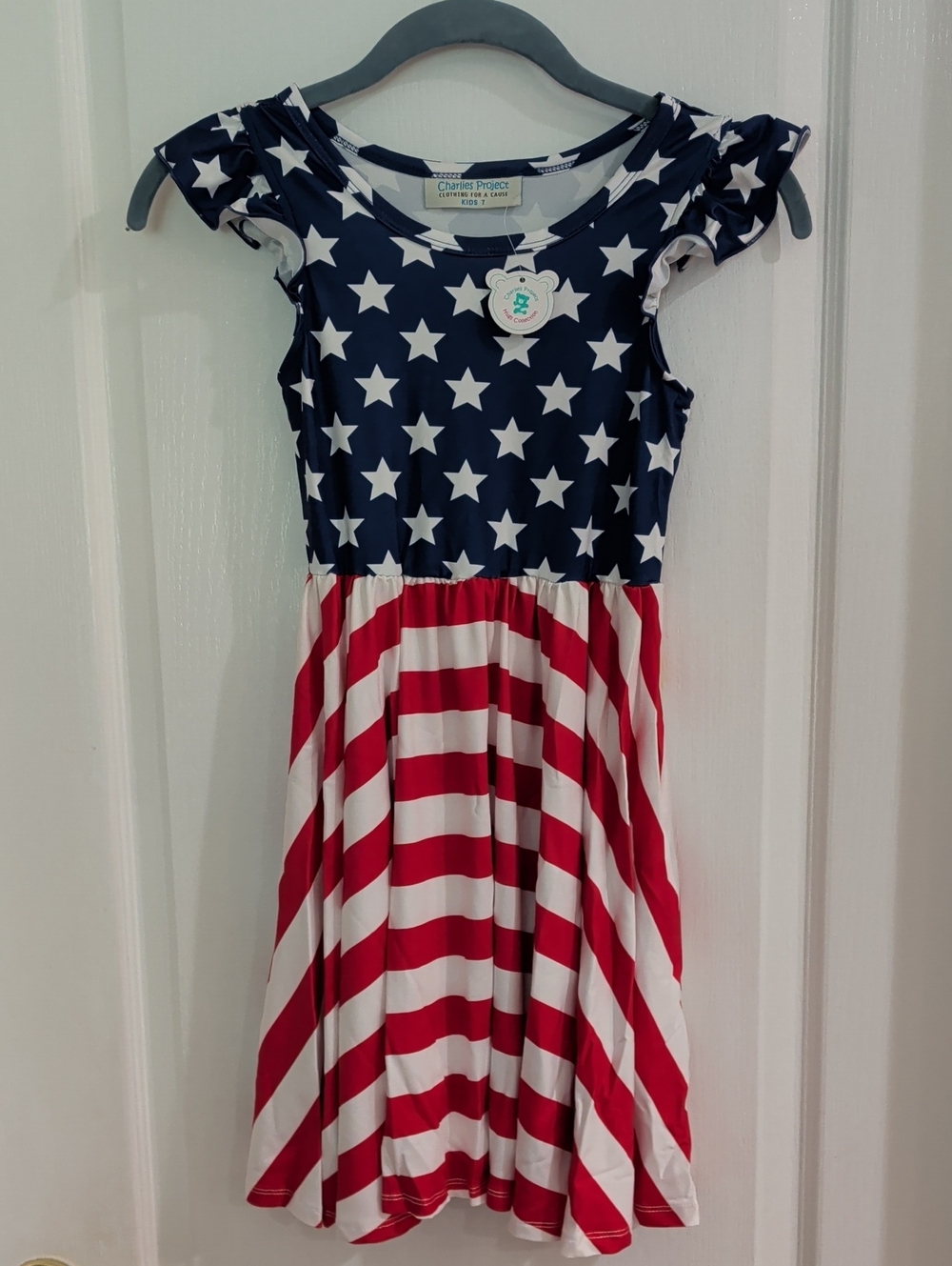 NWT Charlie's Project Navy, Red & White Star-Stripe Dress Sz 7